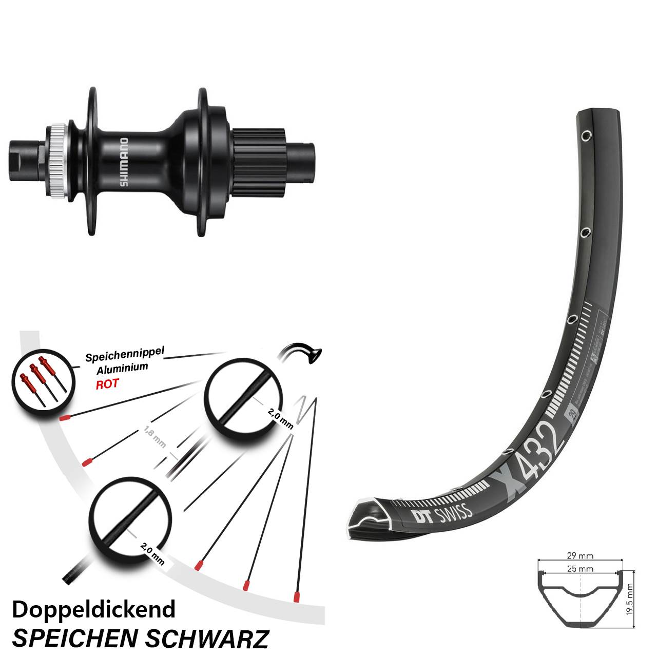 DT Swiss X 432 Shimano FH-MT510 29 Zoll Disc Hinterrad 12x142 Micro Spline