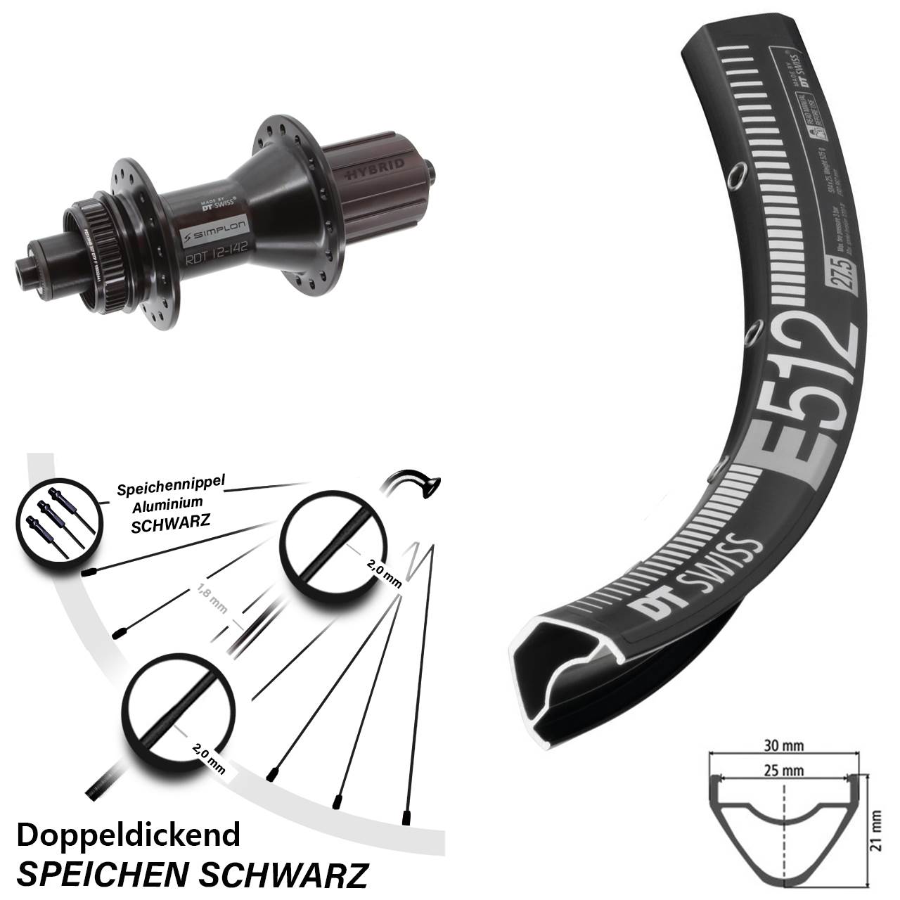 Centerlock Hinterrad QR 29 Zoll DT Swiss E512-370 Hybrid 8-11 fach