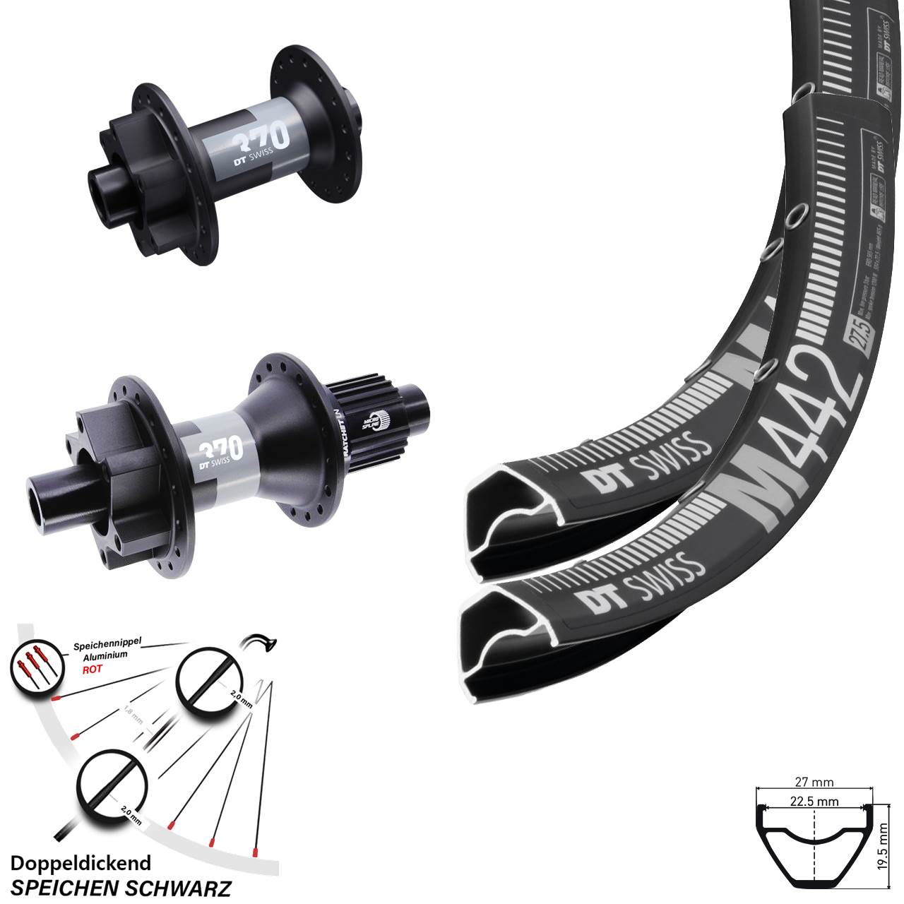 Laufradsatz 28/29 Zoll DT Swiss M442 Disc 6-Loch 15x100/12x142-370 Micro Spline