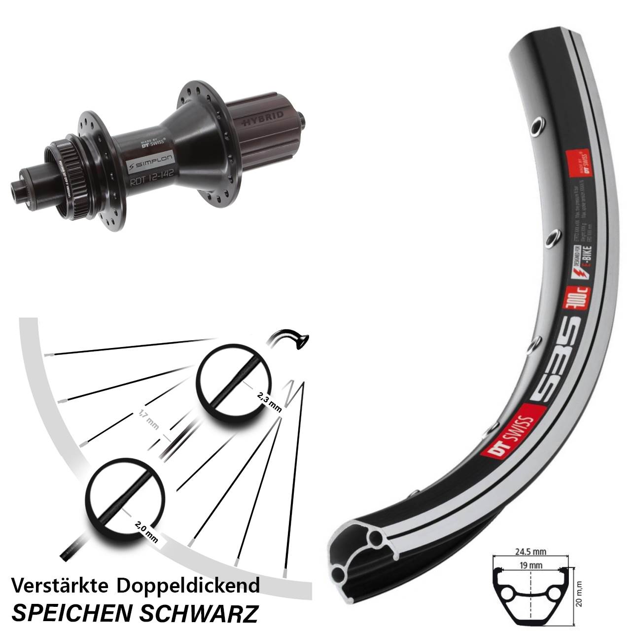 26 Zoll DT Swiss 535-370 Hinterrad QR 8-11 fach