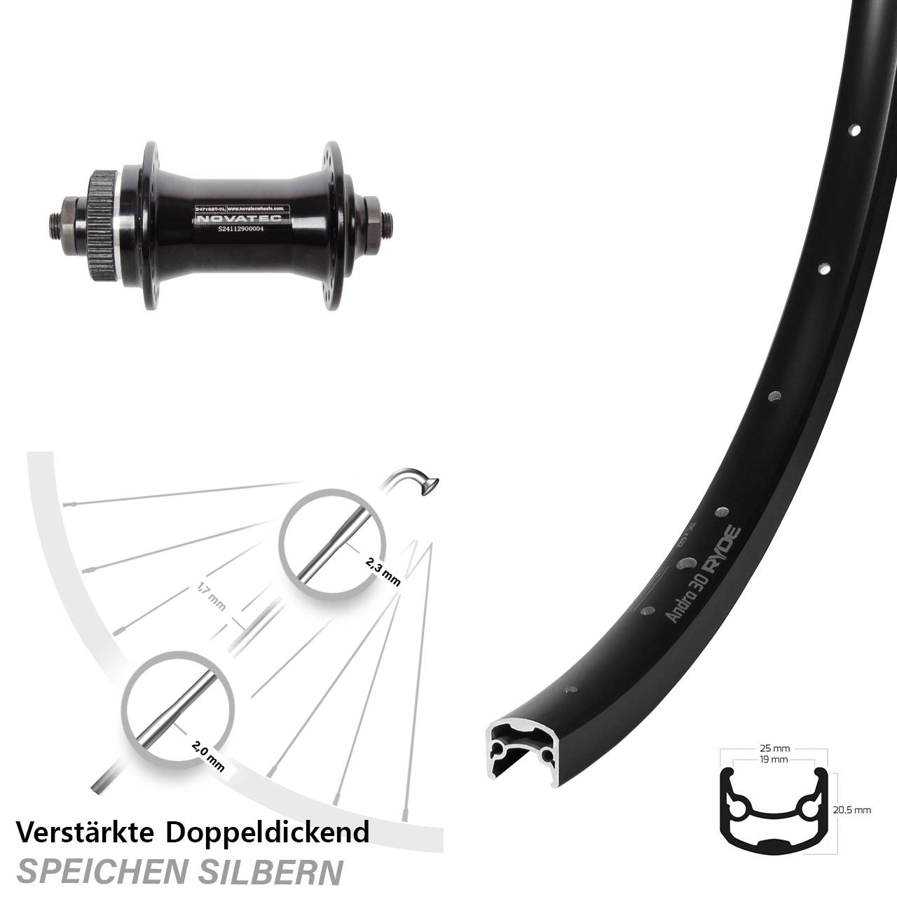 Ryde Andra 30 Disc Novatec D471 28 Zoll Centerlock Vorderrad QR
