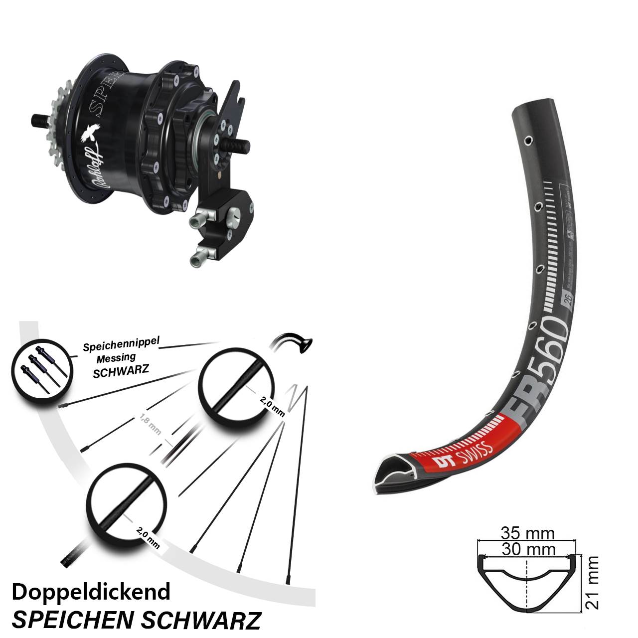 Hinterrad 26 Zoll DT Swiss FR 560 Disc Rohloff Speedhub 500/14 TS DB OEM2 Tandem schwarz