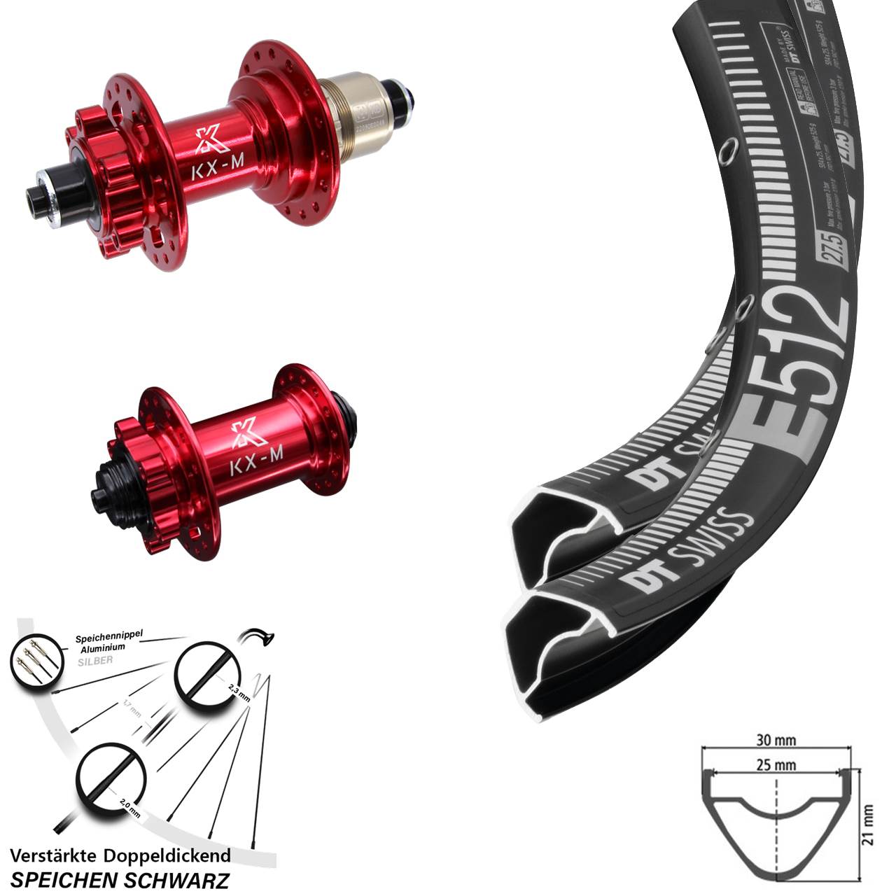 Disc Laufradsatz QR 27,5 Zoll DT Swiss E512 KX-M rot SRAM XD