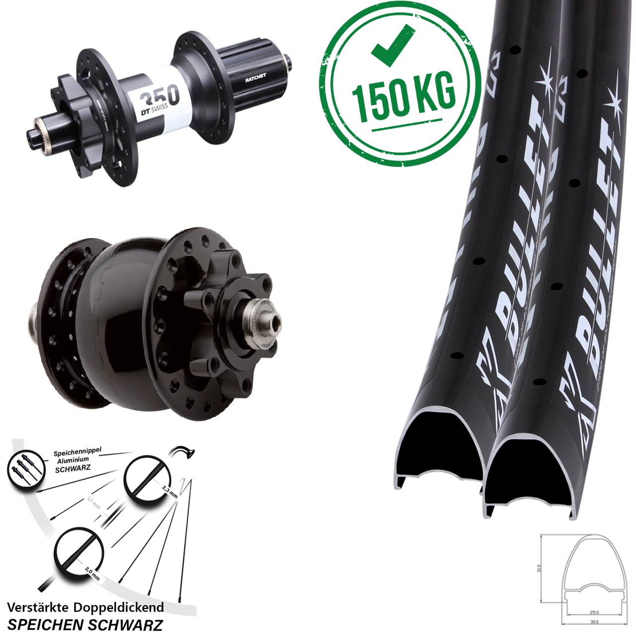 KX Bullet DT Swiss 350 Ratchet 36 SON 28 QR 29 Zoll Laufradsatz 6-Loch 8-11 fach