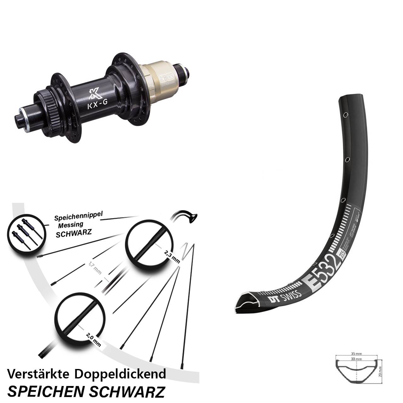 Centerlock Hinterrad 27,5 Zoll DT Swiss E 532 KX-G SRAM XDR für Schnellspanner