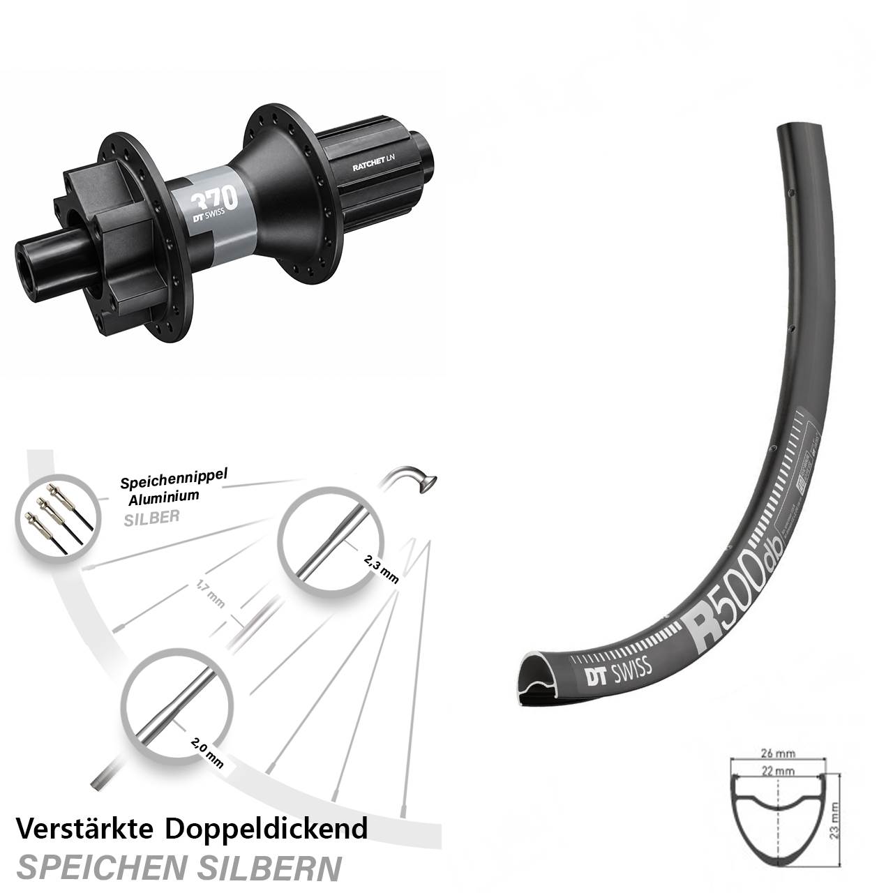 28 Zoll Hinterrad DT Swiss R 500-370 8-11 fach HG 12x142 6-Loch