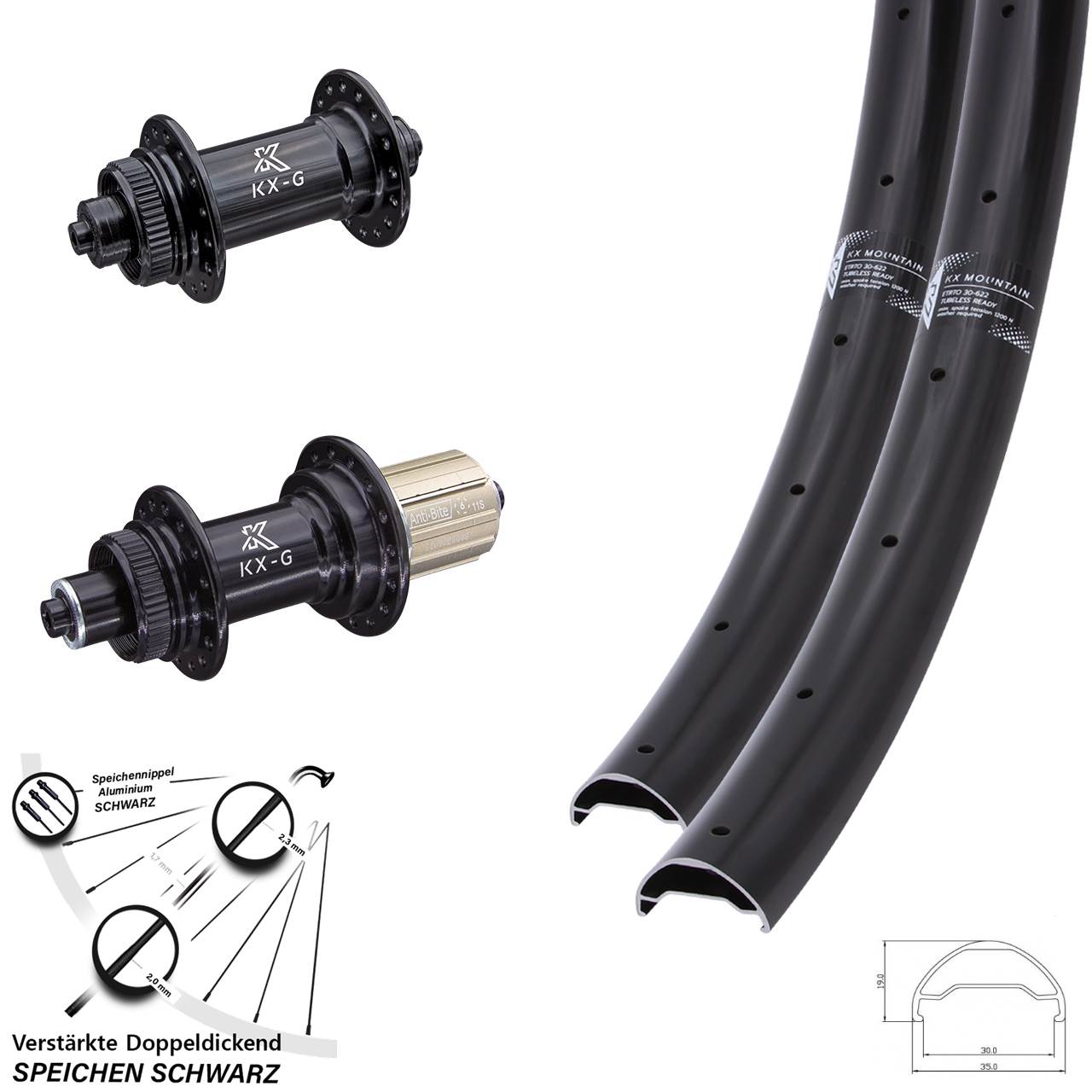 Laufradsatz Centerlock 29 Zoll KX-G Mountain 8-12 fach HG für Schnellspanner