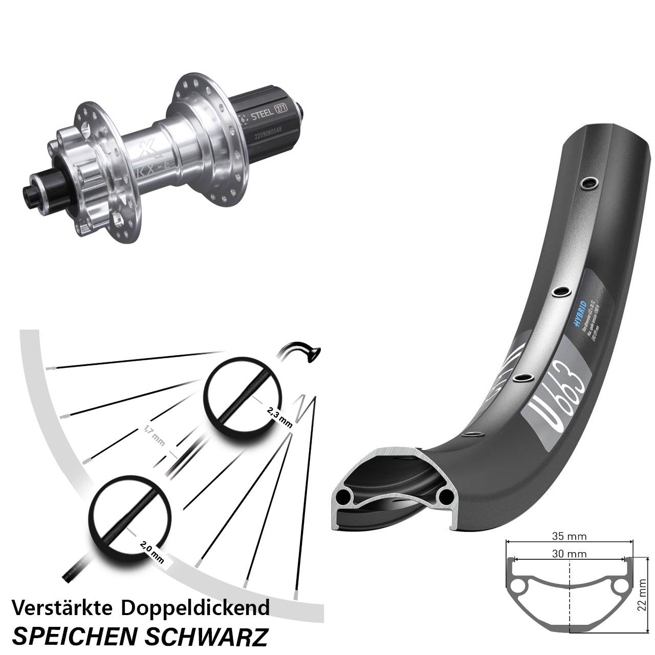 Disc Laufrad für Schnellspanner 27,5 Zoll DT Swiss U 663 KX-E 6-fach gelagert 8-12 fach HG