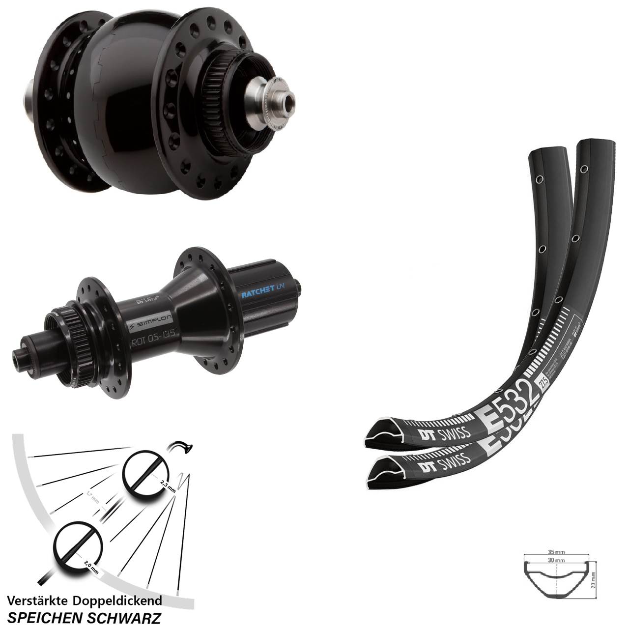 Centerlock Laufradsatz 27,5 Zoll DT Swiss E 532 370 Hybrid SONdelux 8-11 fach HG QR