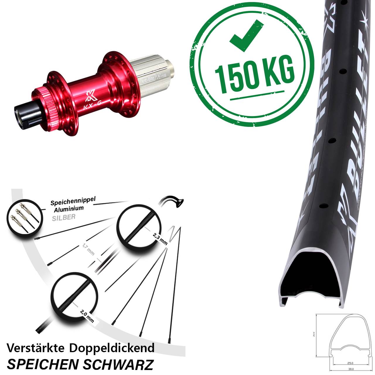 28 Zoll KX-G Bullet OS rot Disc Laufrad 12x142 8-12 fach HG