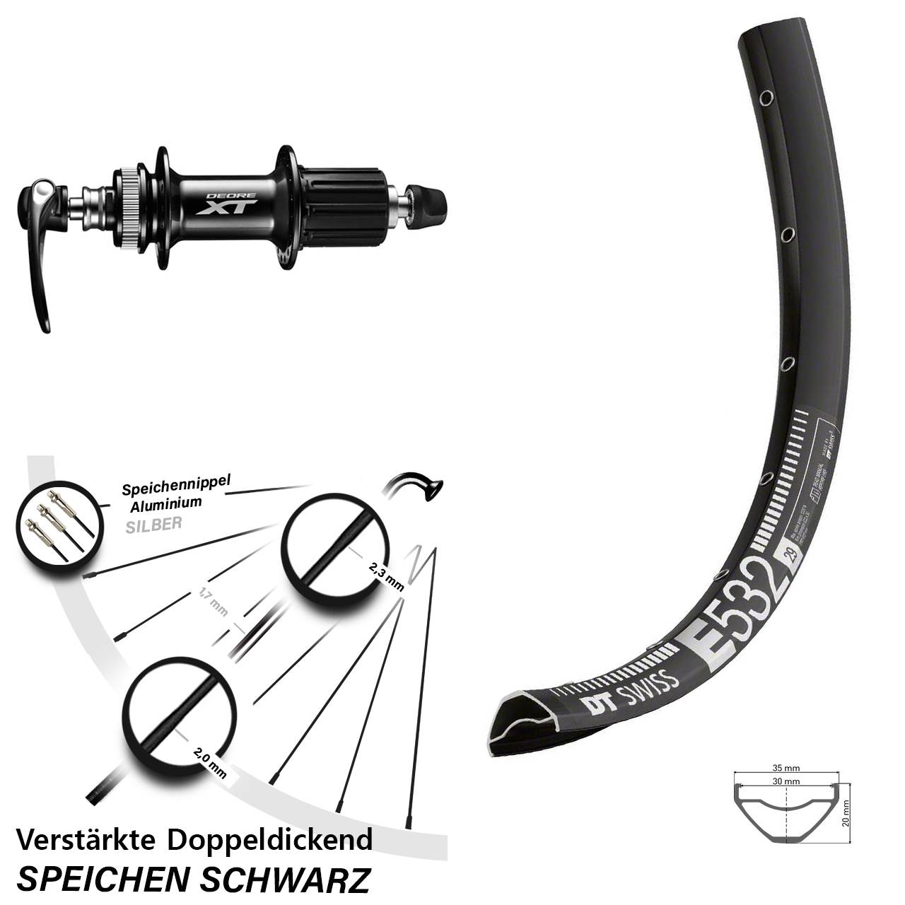 Disc Hinterrad für Schnellspanner 29 Zoll DT Swiss E532 Shimano XT 8-11 fach HG
