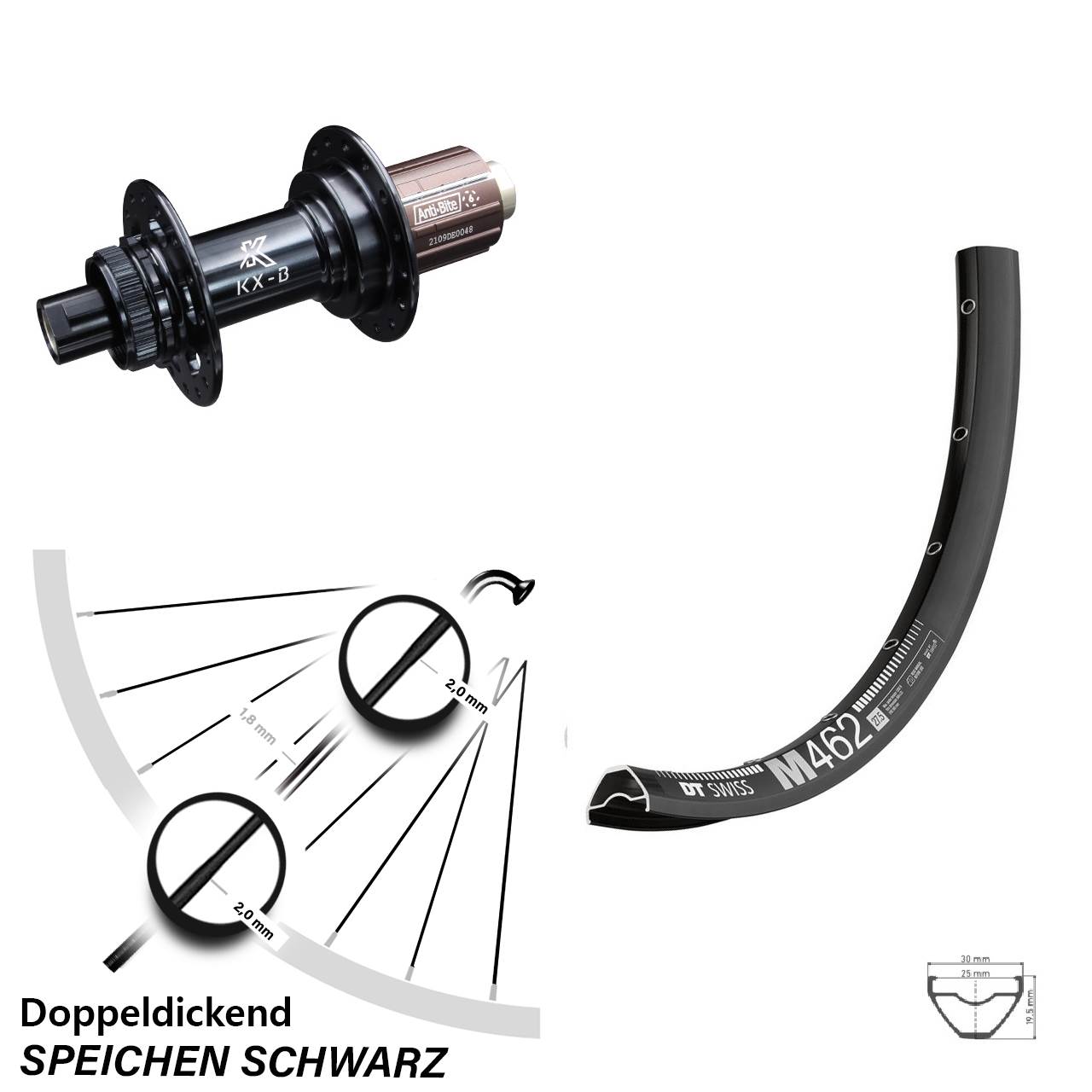 Hinterrad 27,5 Zoll DT Swiss M 462 KX-B Centerlock 8-12 fach 12x148