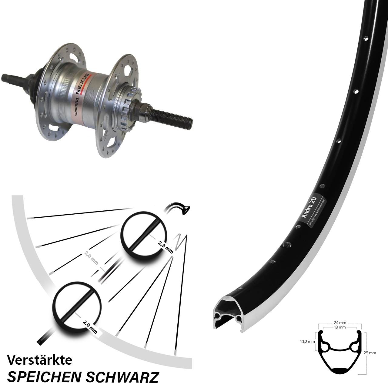 Ryde Hinterrad 28 Zoll Andra 20 Shimano 3 Gang