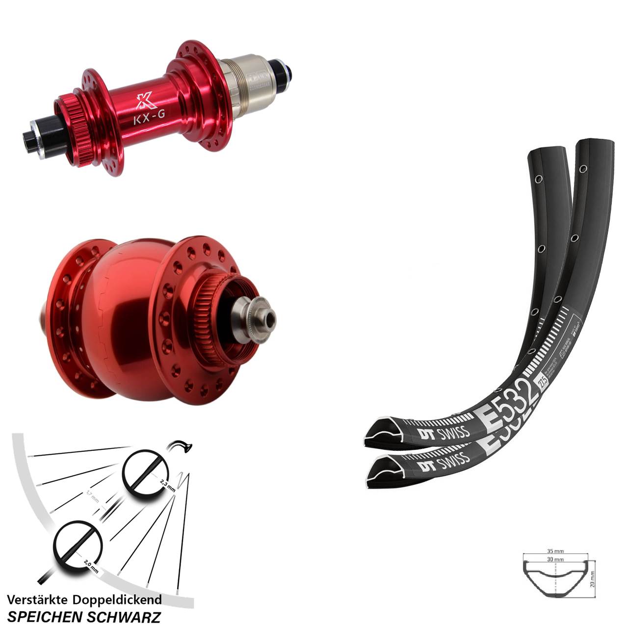 Laufradsatz Centerlock 29 Zoll DT Swiss E532 KX-G SON delux rot SRAM XDR QR