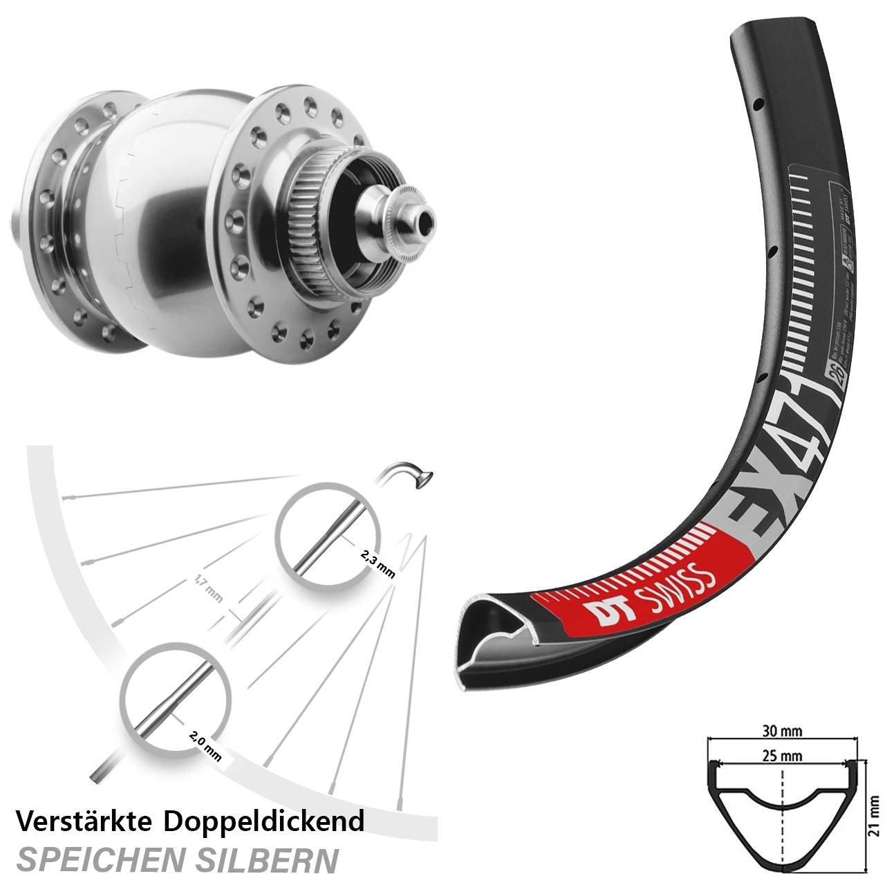SON 28 DT Swiss EX 471 Disc 29 Zoll Laufrad mit Nabendynamo für Schnellspanner