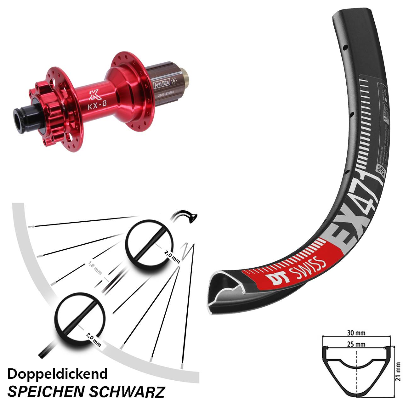 DT Swiss EX471 KX-B rot 26 Zoll Disc Hinterrad 12x148 8-12 fach HG