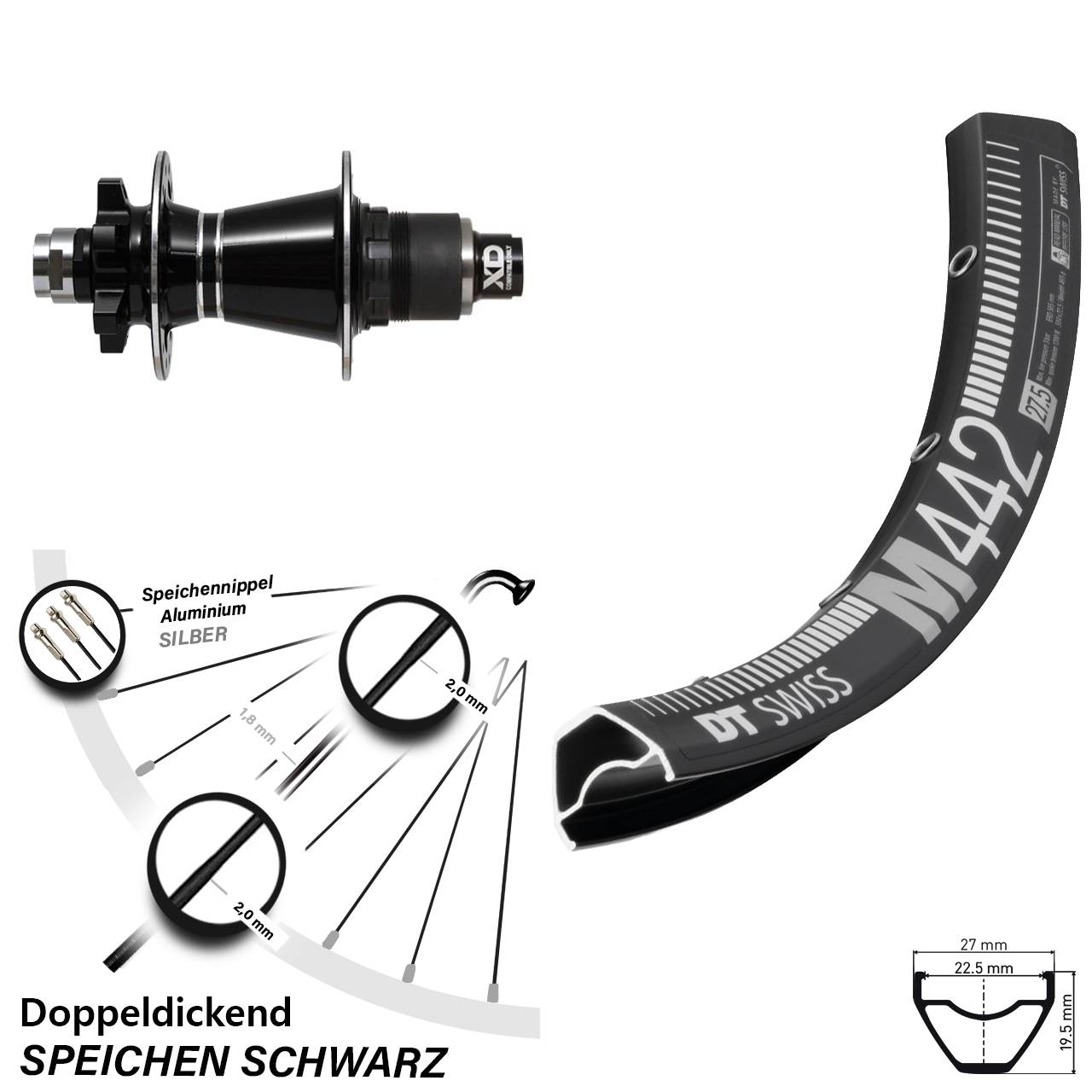 Hinterrad 6-Loch 29 Zoll DT Swiss M442 Formula GDC XD 12x142