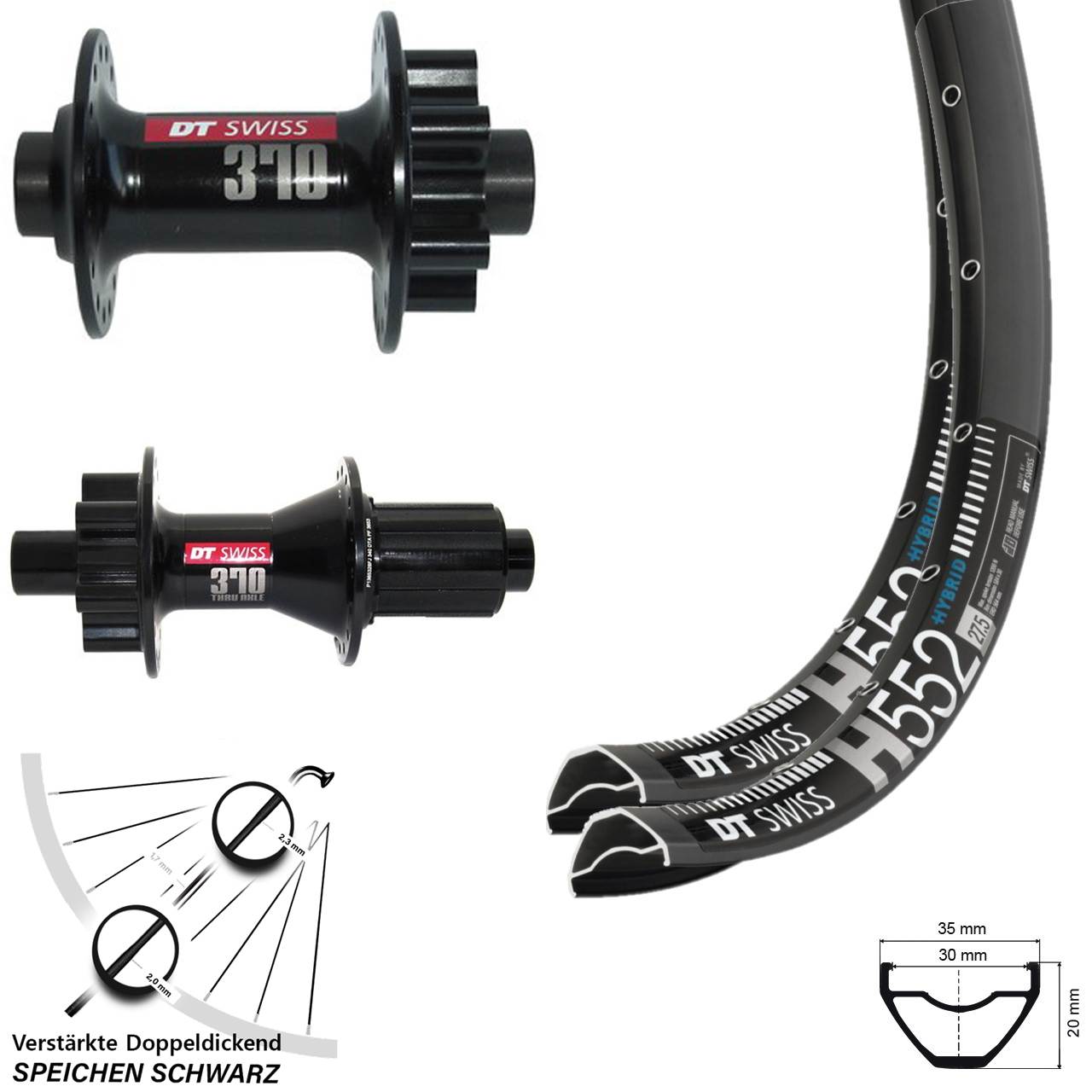 6-Loch Laufradsatz 15x100 12x142 27,5 Zoll DT Swiss H552 DT Swiss 370 8-11 fach HG