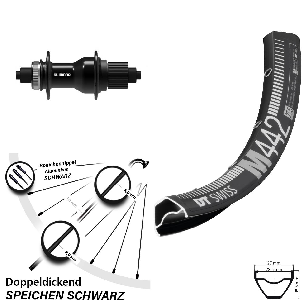 Disc Laufrad 28-29 Zoll DT Swiss M442 Shimano FH-QC500 Shimano Micro Spline QR