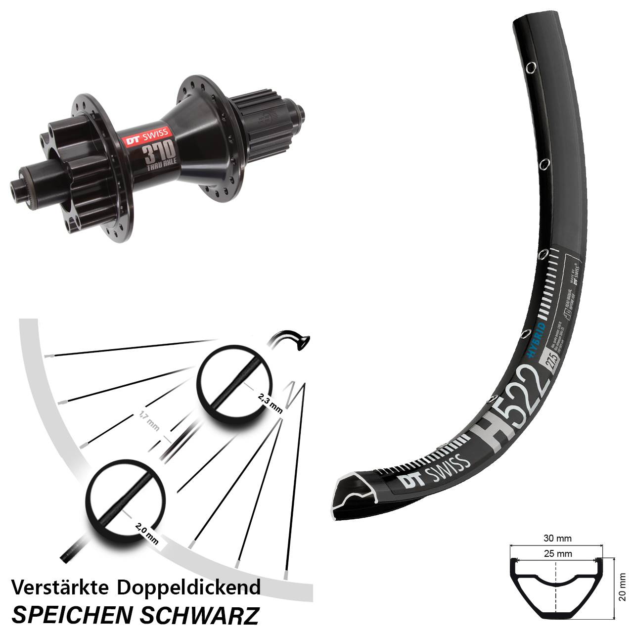 Hinterrad 6-Loch QR 650B DT Swiss H 522 370 Hybrid Shimano Micro Spline
