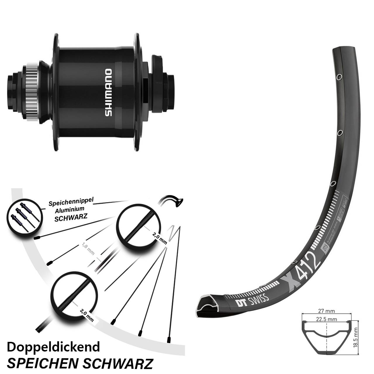 Centerlock Dynamo-Vorderrad 15x100 28-29 Zoll DT Swiss X 412 Shimano DH-UR708-3D