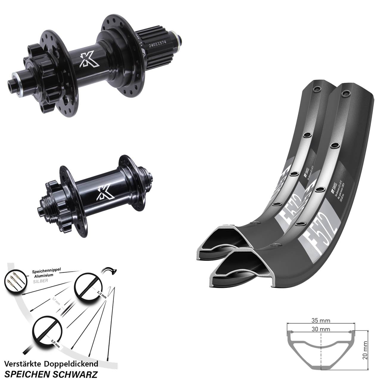 DT Swiss F 572 KX-M 27,5 Zoll Laufradsatz 6-Loch QR Micro Spline