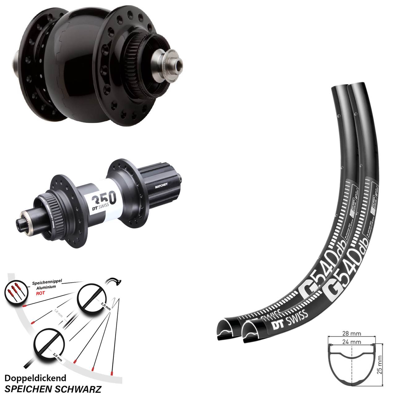Laufrad-Satz für Schnellspanner 28-29 Zoll DT Swiss G540-350 SON 28 11-12 fach