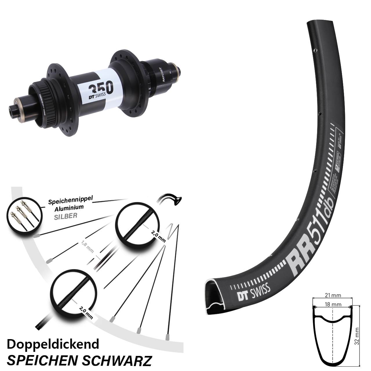 Hinterrad Centerlock 28 Zoll DT Swiss RR 511-350 SRAM XD für Schnellspanner
