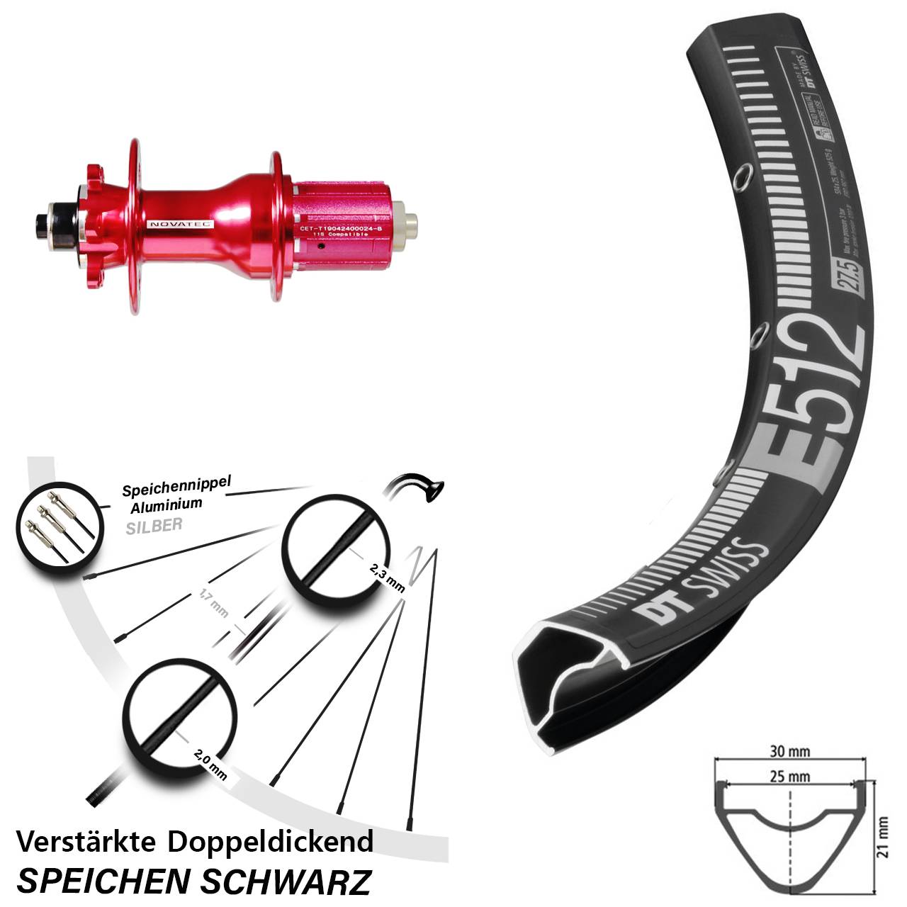 29 Zoll Hinterrad 6-Loch DT Swiss E512 Novatec D792SB 8-12 fach für Schnellspanner