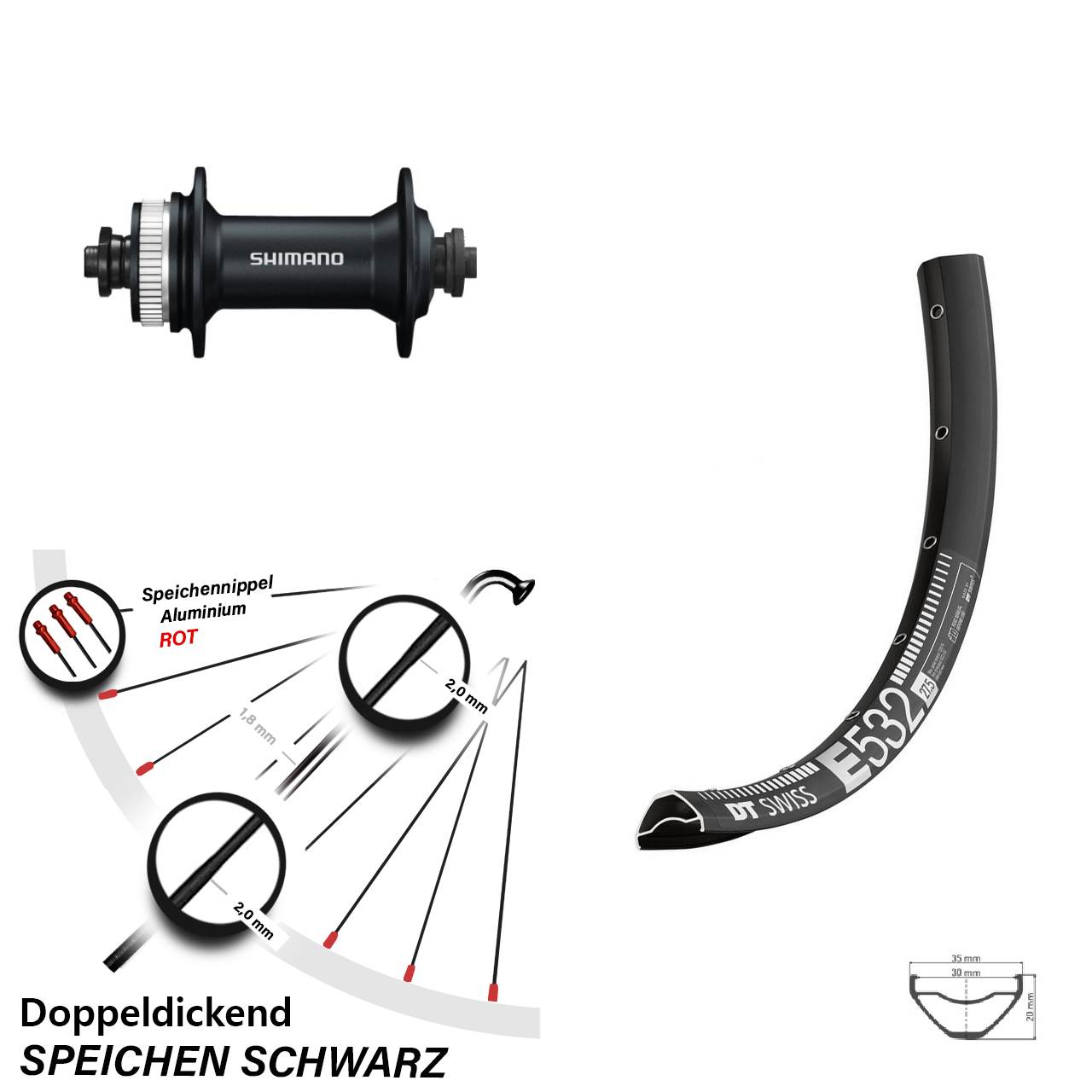 DT Swiss E532 Shimano HB-M4050 29 Zoll Vorderrad Centerlock für Schnellspanner