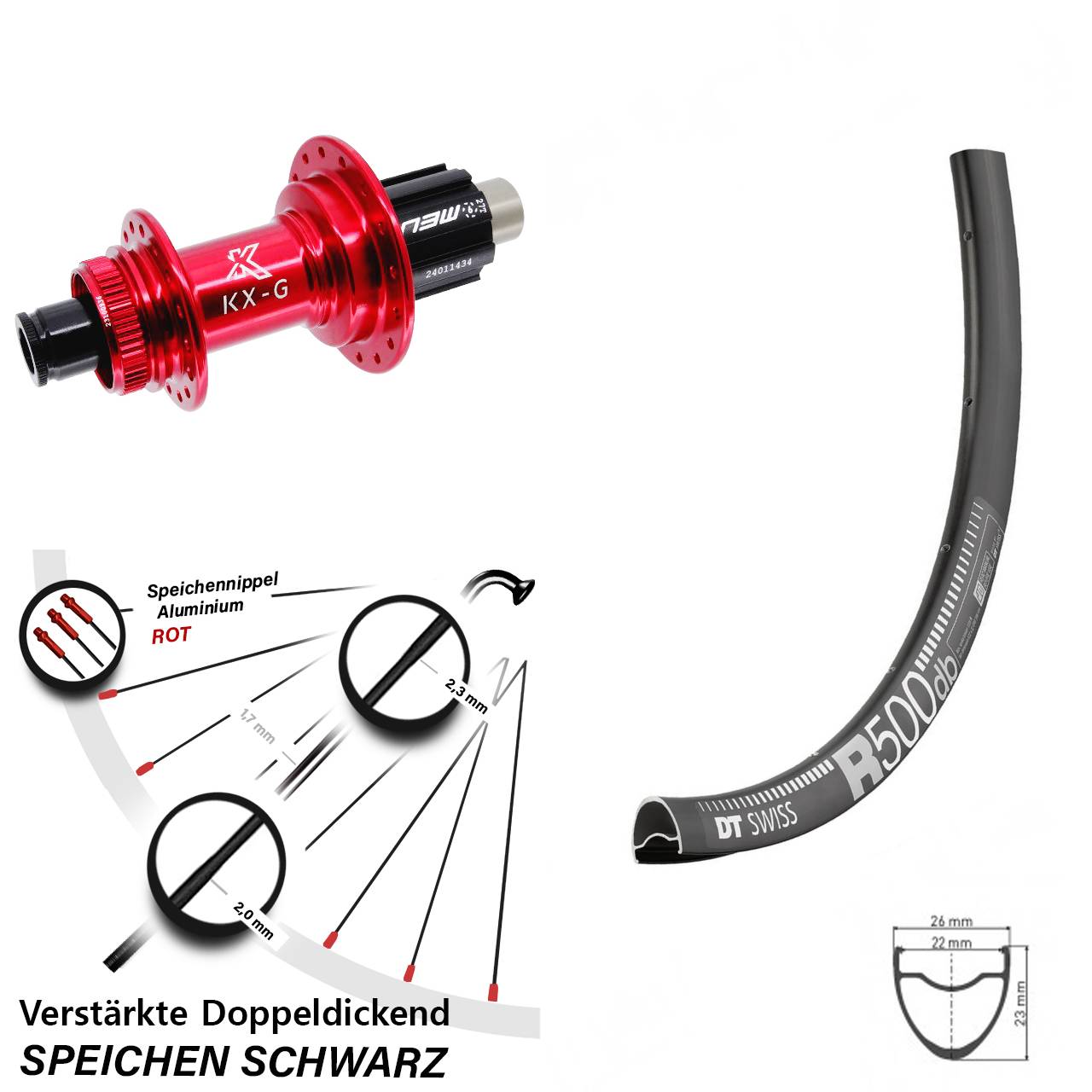 Disc Laufrad 12x142 29 Zoll DT Swiss R500 KX-G rot Campagnolo N3W