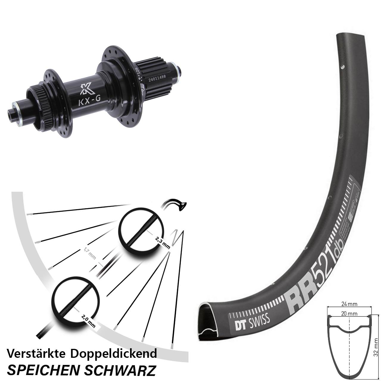 Hinterrad Centerlock QR 28 Zoll DT Swiss RR521 KX-G Shimano Micro Spline