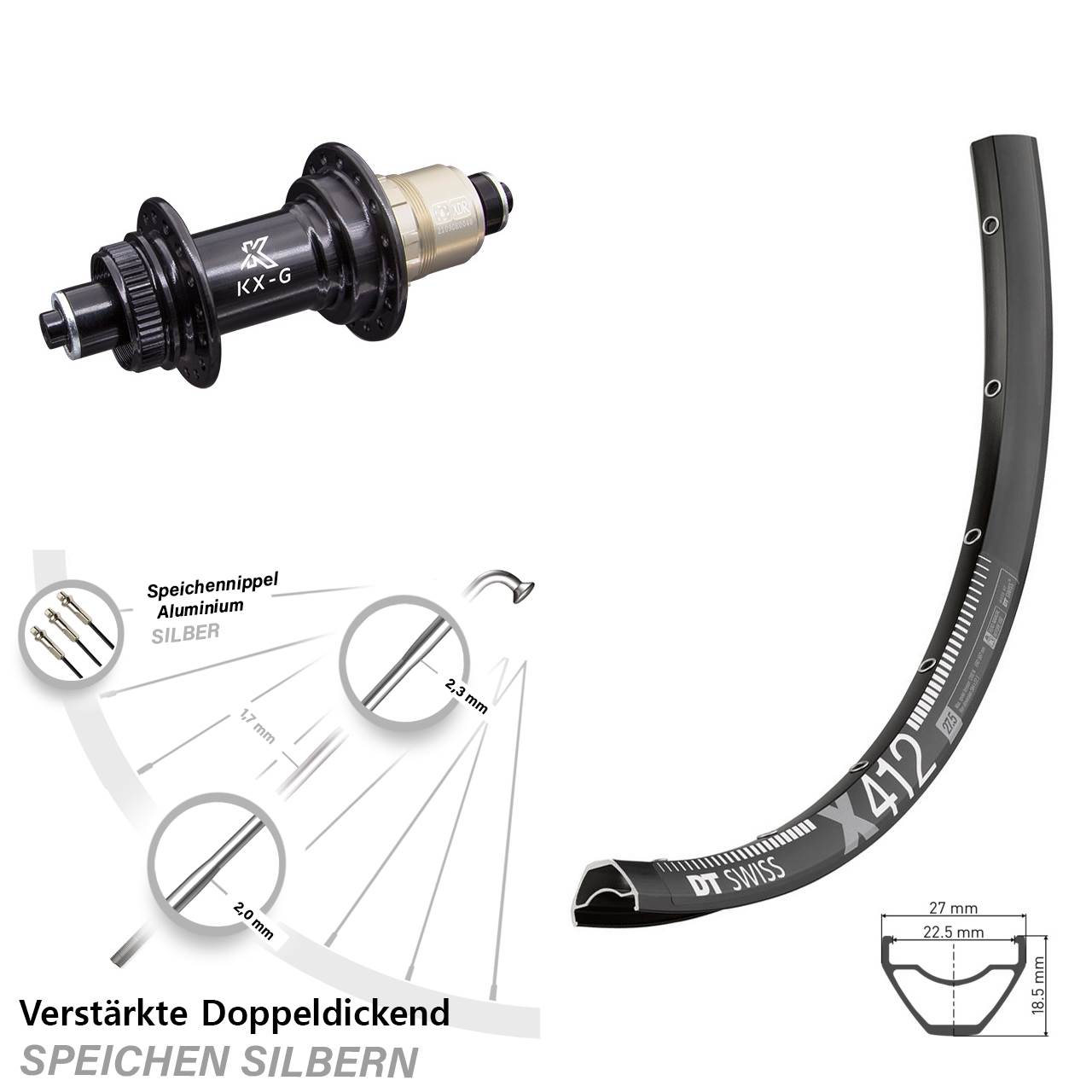 Hinterrad Centerlock für Schnellspanner 29 Zoll DT Swiss X 412 KX-G SRAM XDR