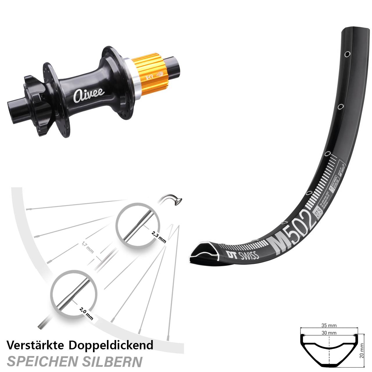 DT Swiss M 502 Aivee Classic 29 Zoll Disc Laufrad 12x148 Shimano Micro Spline