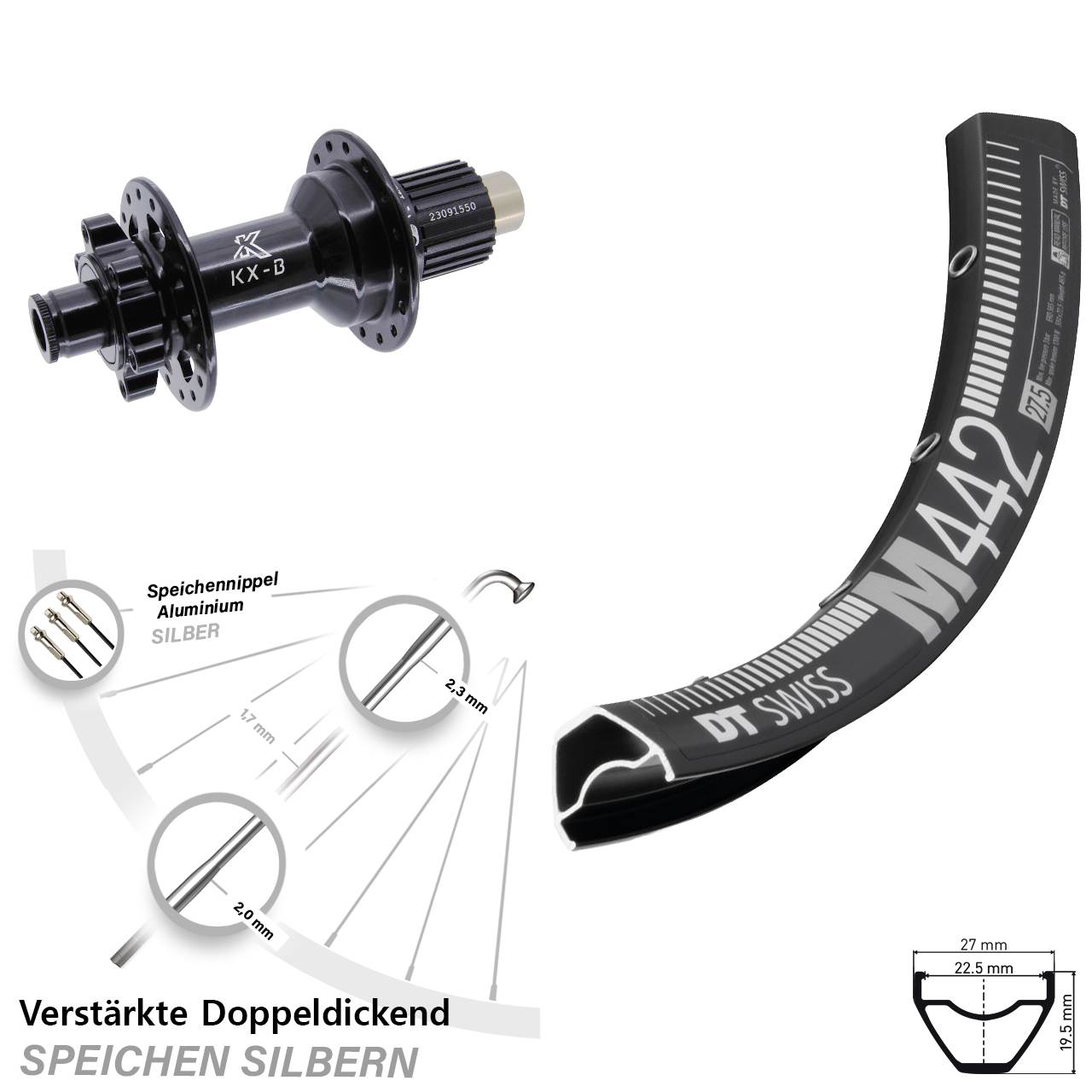 DT Swiss M 442 KX-B 29 Zoll 6-Loch Hinterrad 12x148 Shimano Micro Spline