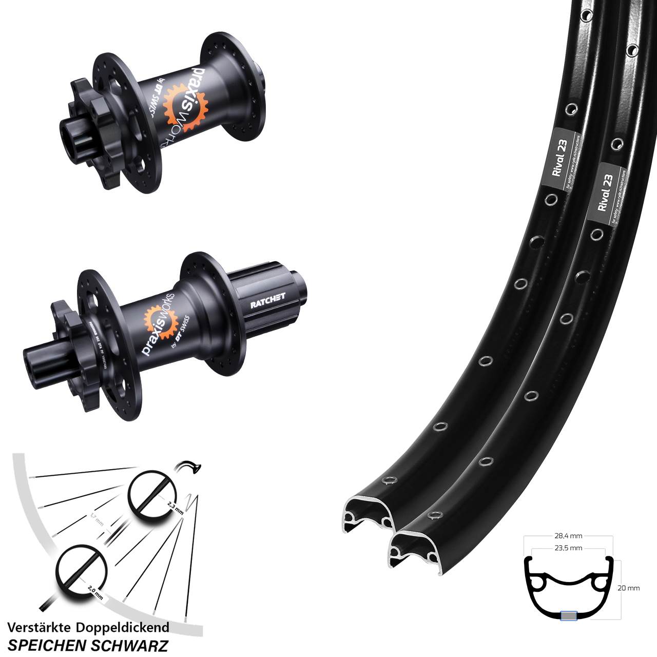 Ryde Rival 23 DT Swiss-350 SL 650B Disc Laufrad-Satz 15x100 12x142 8-11 fach HG