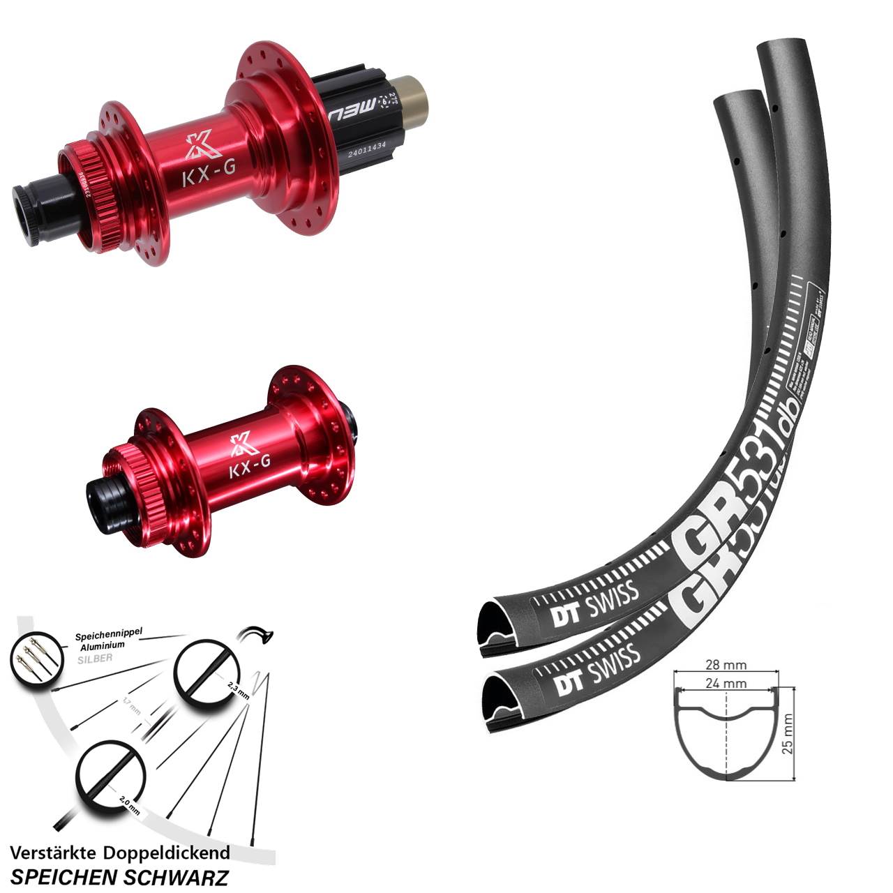 Laufradsatz Centerlock 28 Zoll DT Swiss GR 531 KX-G rot Campa N3W 12x100/142