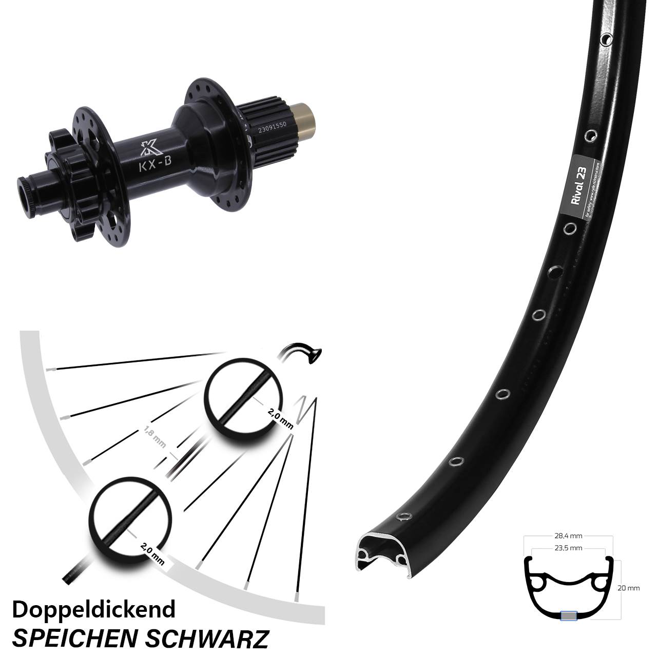 Hinterrad 6-Loch 12x148 27,5 Zoll Ryde Rival 23 KX-B Shimano Micro Spline