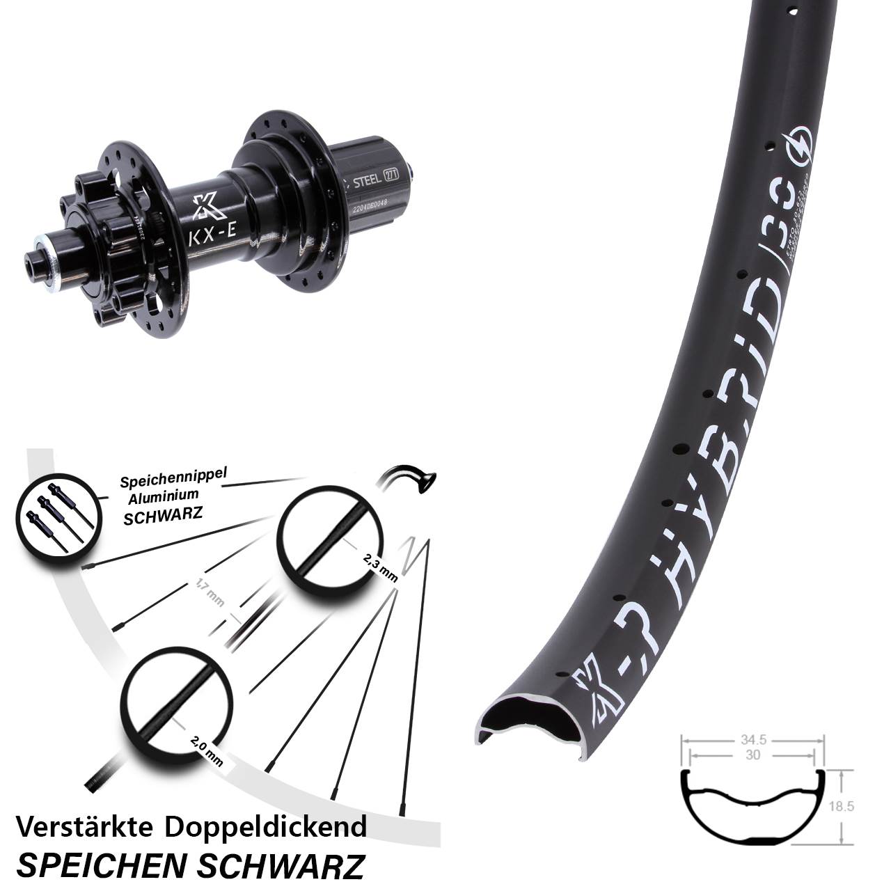 6-Loch Hinterrad für Schnellspanner 29 Zoll KXR-E Hybrid 30 8-12 fach HG