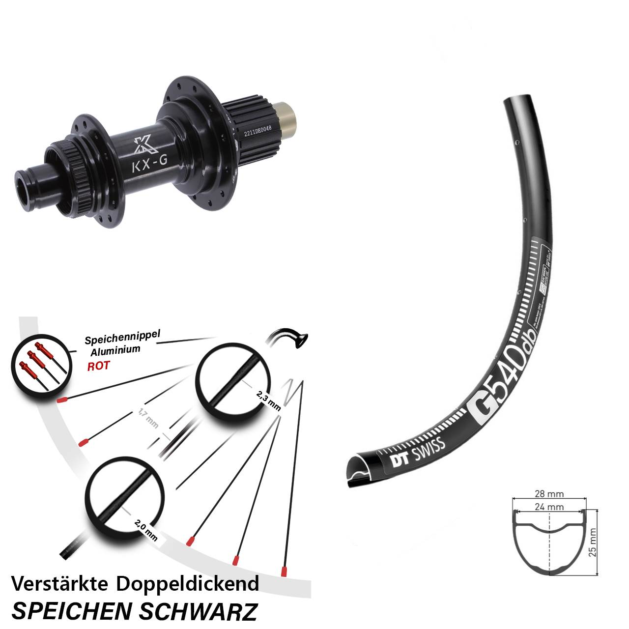 29 Zoll DT Swiss G540 KX-G Steckachse Disc Laufrad 12x142 Shimano Micro Spline