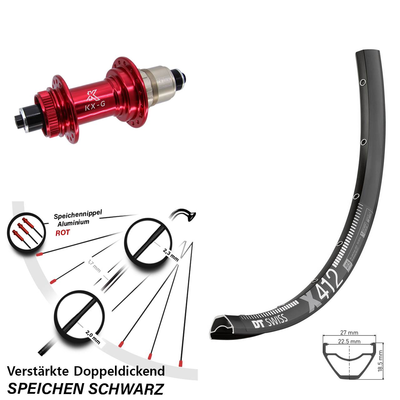 29 Zoll DT Swiss X 412 KX-G rot Centerlock Hinterrad für Schnellspanner XDR