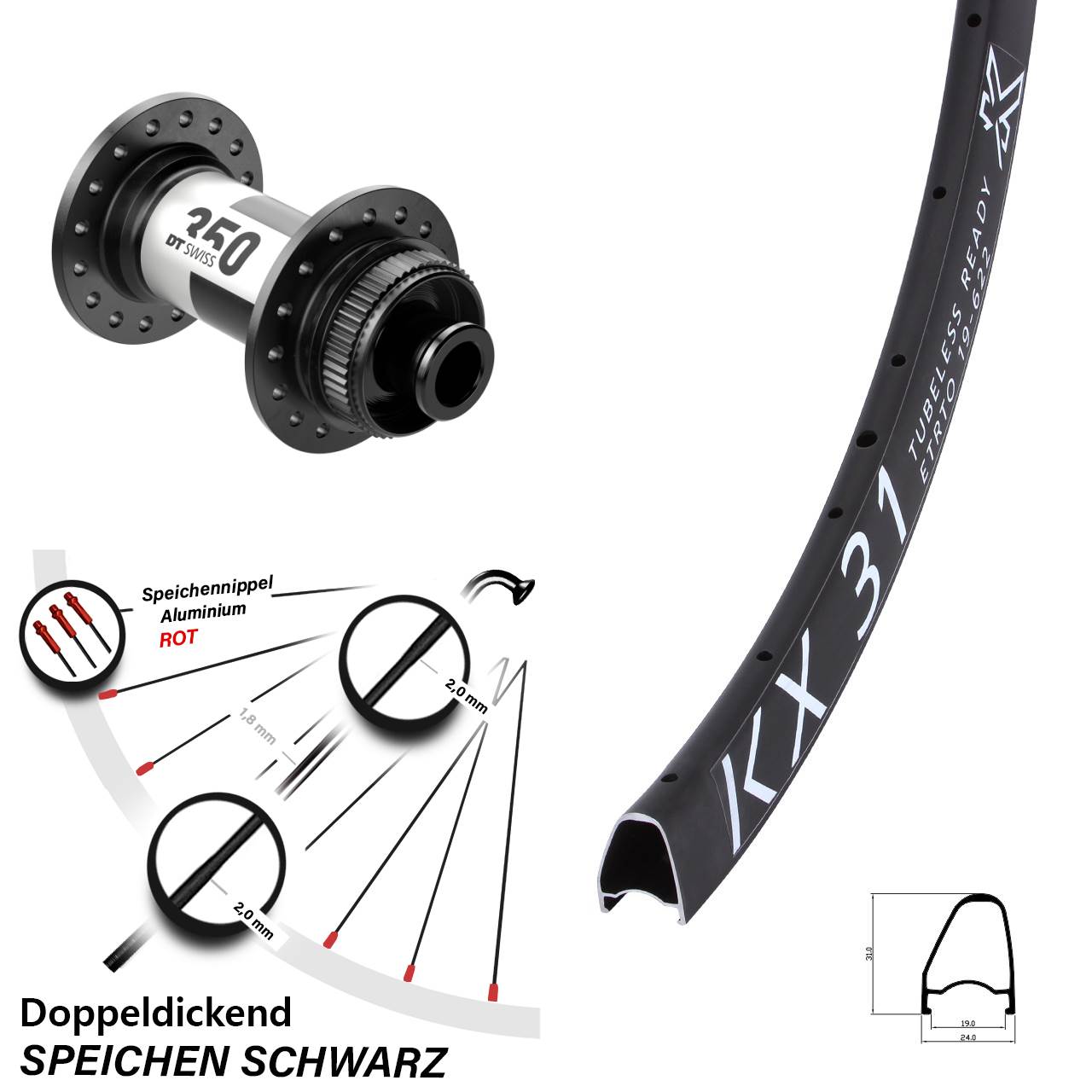 Laufrad 28 Zoll KX 31 OS Disc DT Swiss 350 12x100 Centerlock