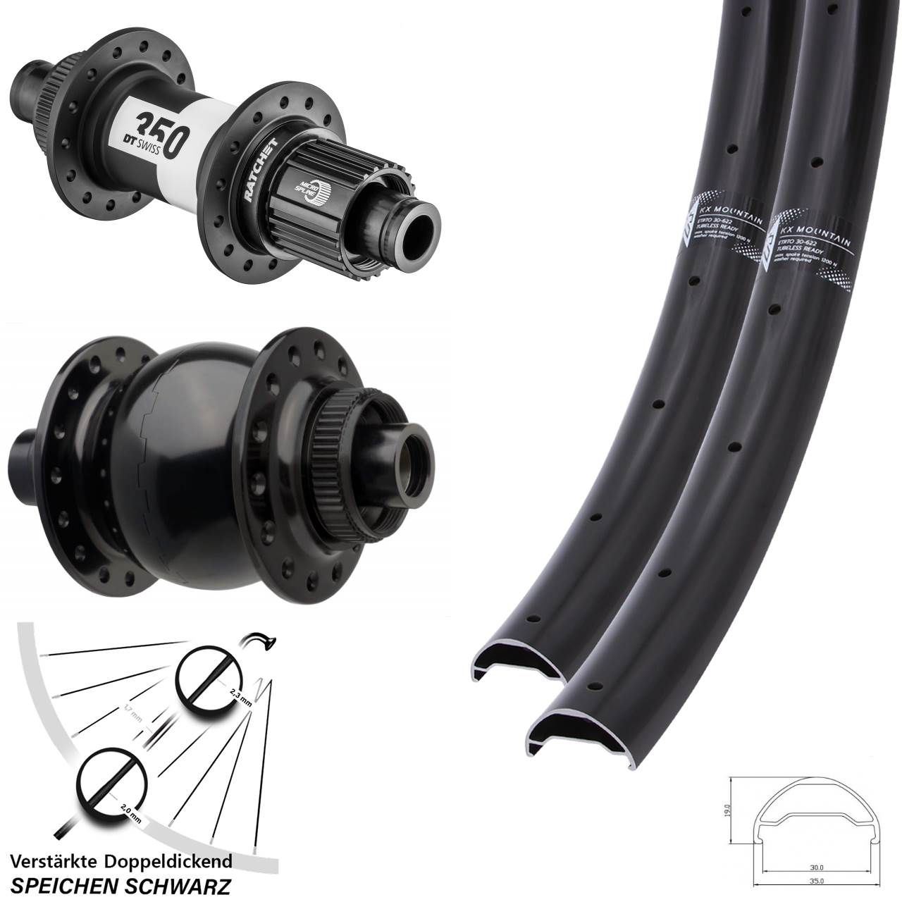 Laufradsatz 29 Zoll KX Mountain DT Swiss 350 SON 28 Micro Spline 15x110 12x148