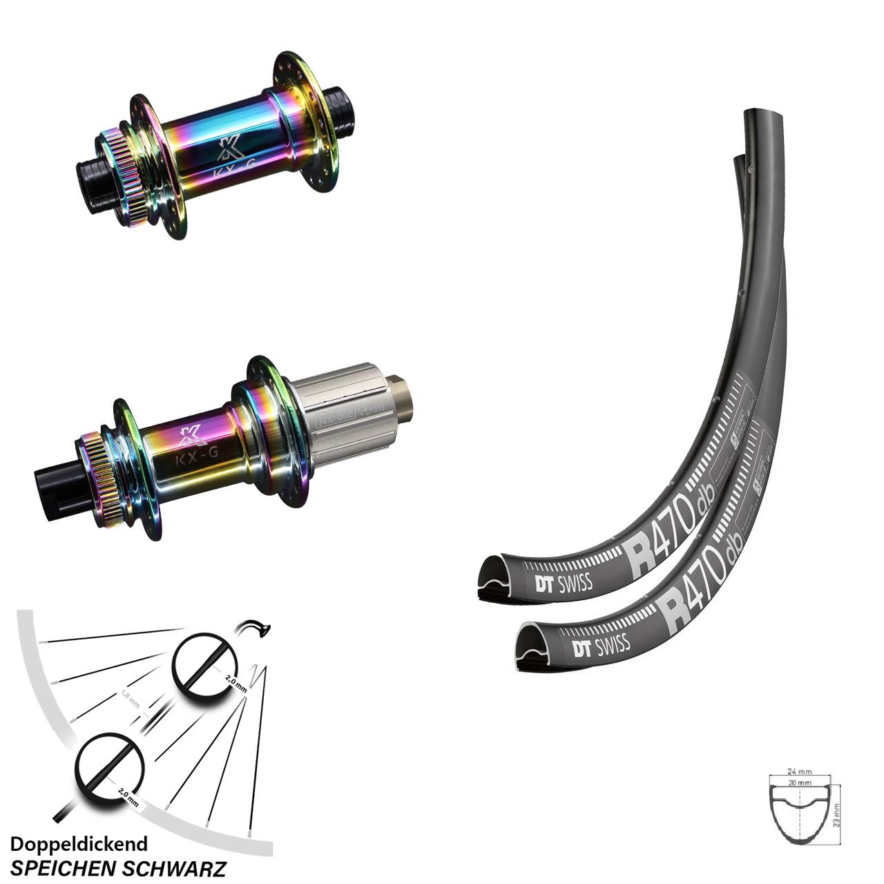 28 Zoll Laufradsatz DT Swiss R 470 Road Disc Steckachse KX-G Oilslick