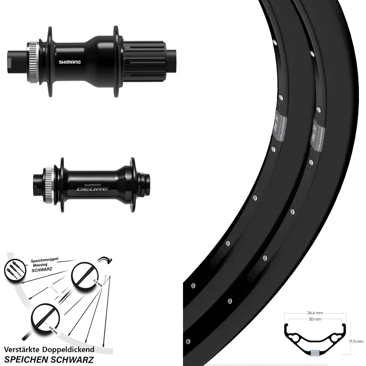 Ryde Disc 30 Laufradsatz 27,5 Zoll Shimano Deore Boost schwarz