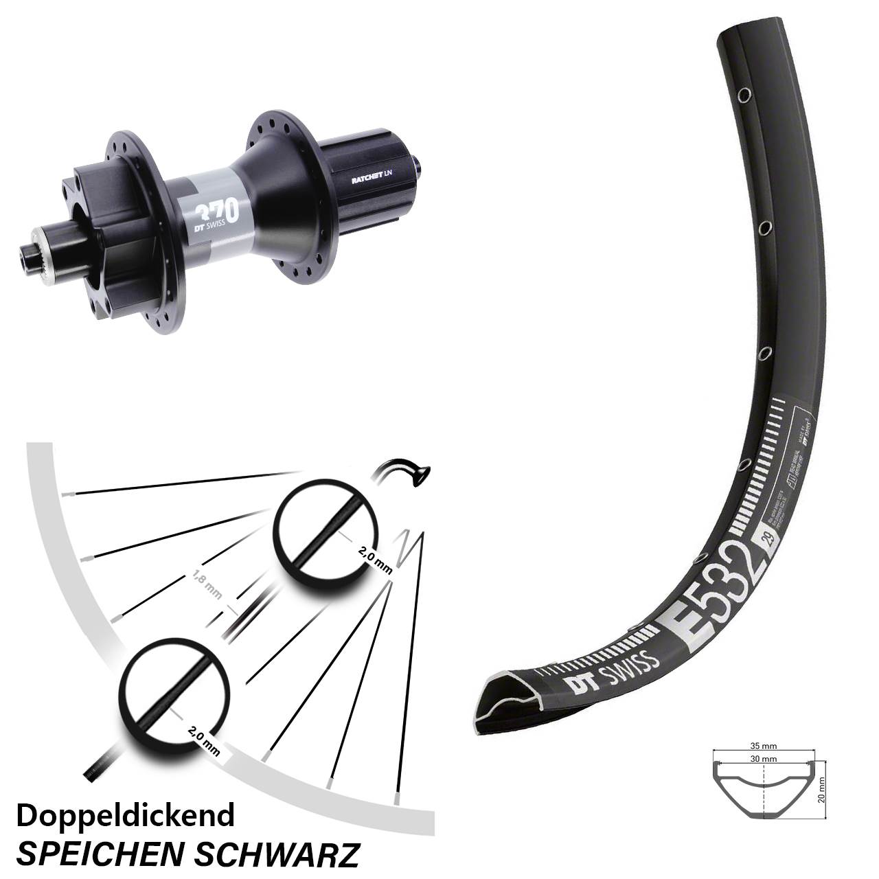 Disc Hinterrad 27,5 Zoll DT Swiss E 532-370 8-11 fach HG für Schnellspanner