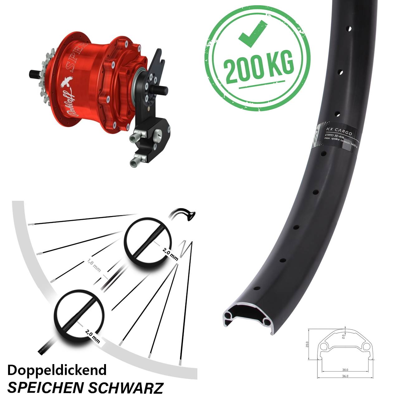 27,5 Zoll Laufrad KX Cargo TR Rohloff Speedhub 500/14 TS DB OEM2 Tandem rot