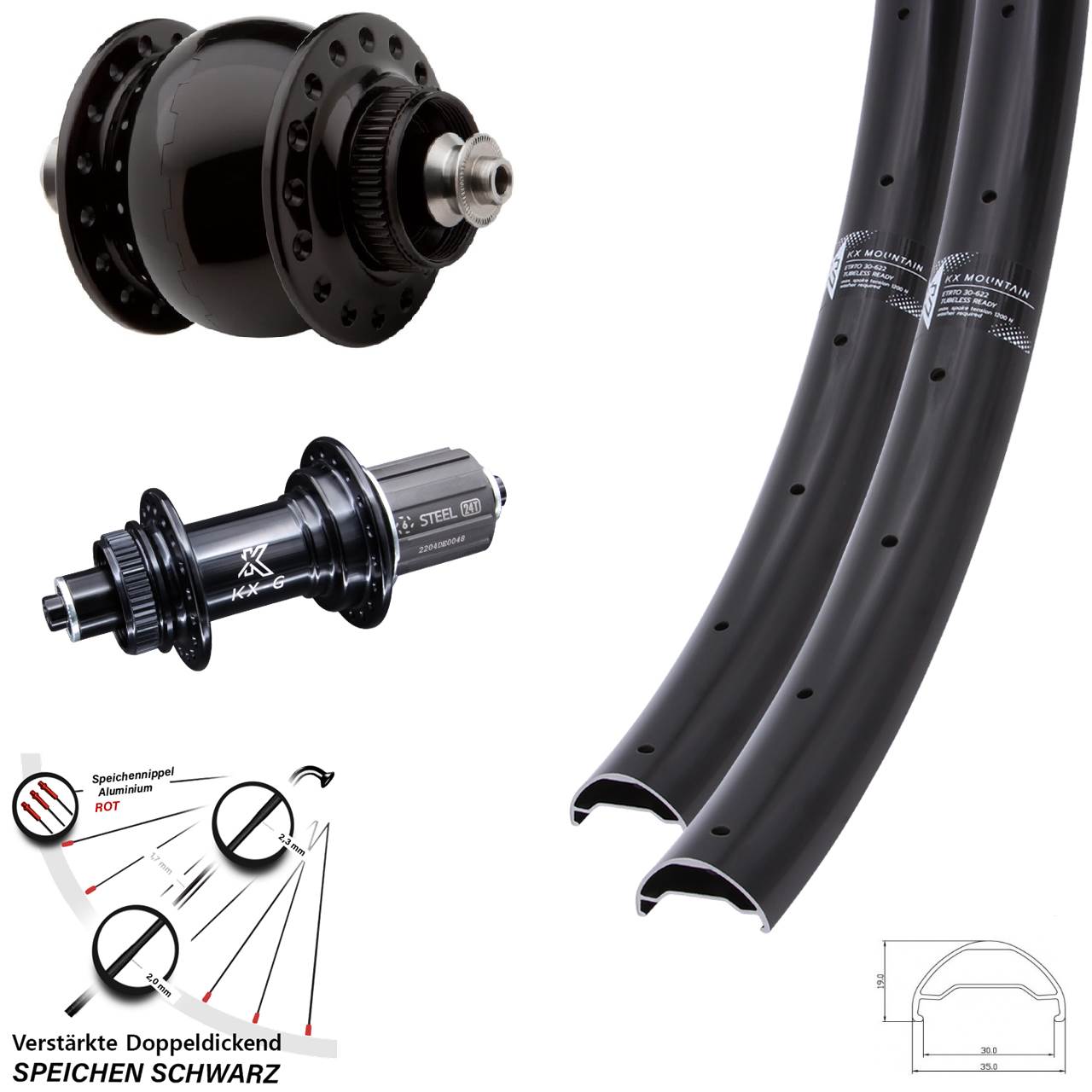 KX-GS Mountain SONdelux 29 Zoll Laufradsatz für Schnellspanner 8-12 fach