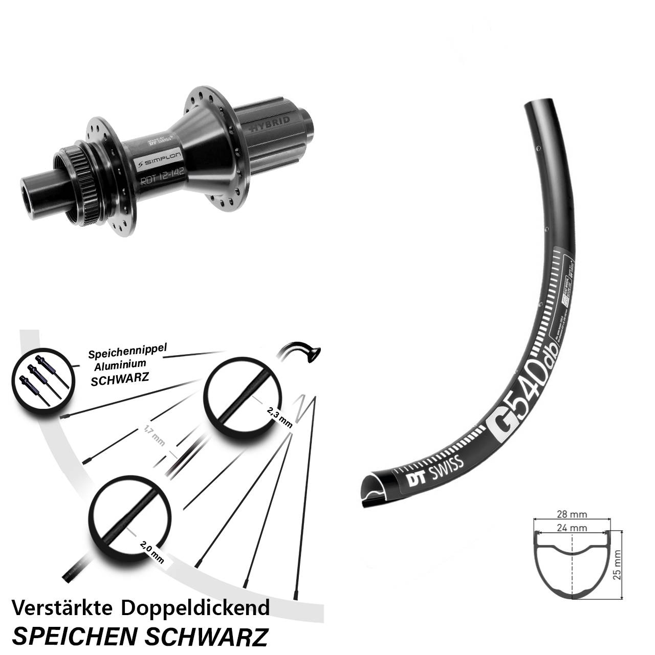 Disc Hinterrad 28 Zoll DT Swiss G540-370 Hybrid 8-11 fach HG 12x142
