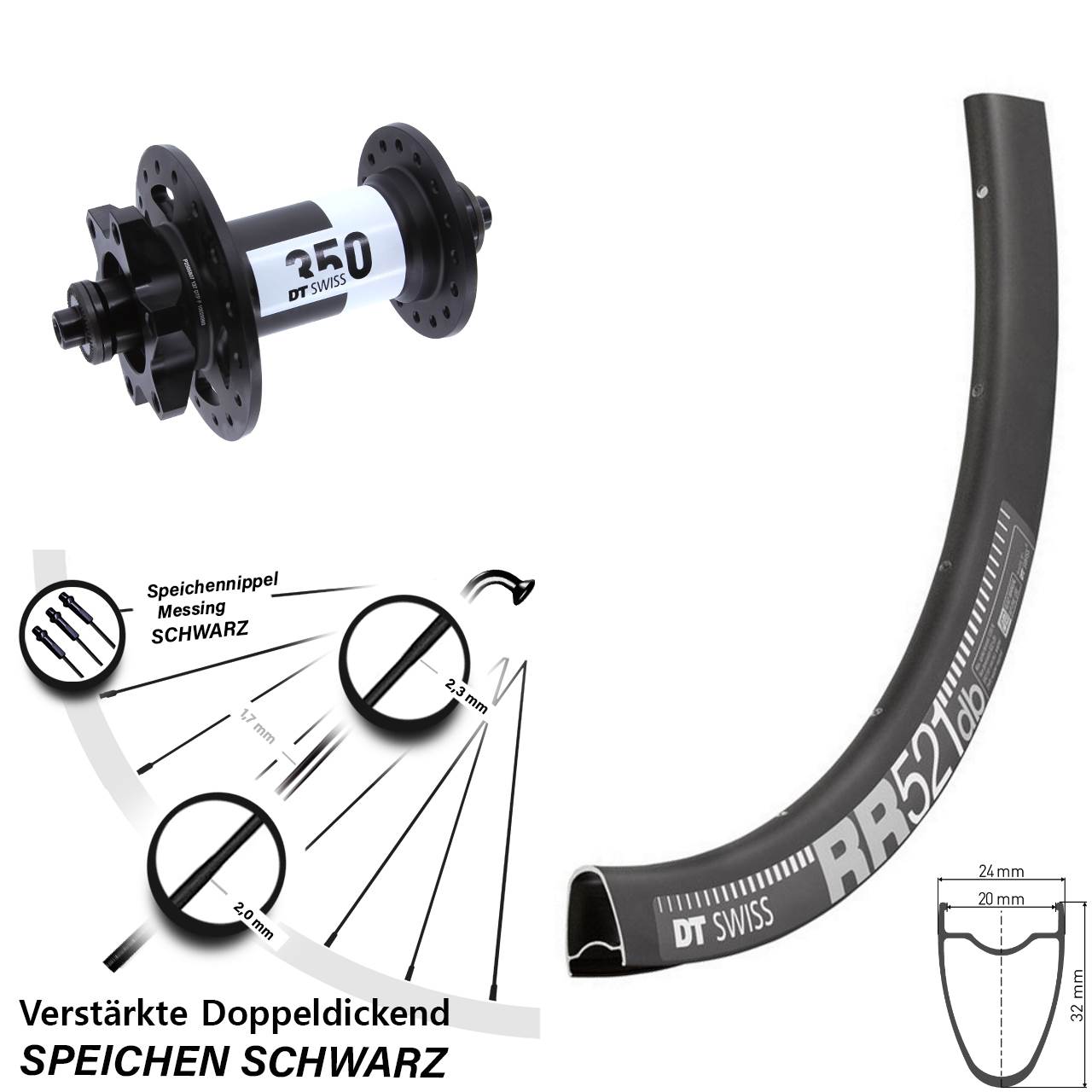 6-Loch Vorderrad QR 28 Zoll DT Swiss RR521-350